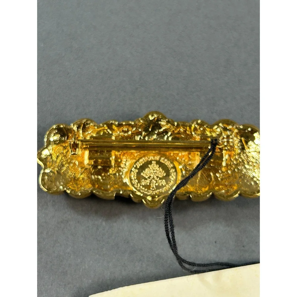 Vatican Library Collection Gold Plated Amethyst Glass Brooch Vintage Style Pin